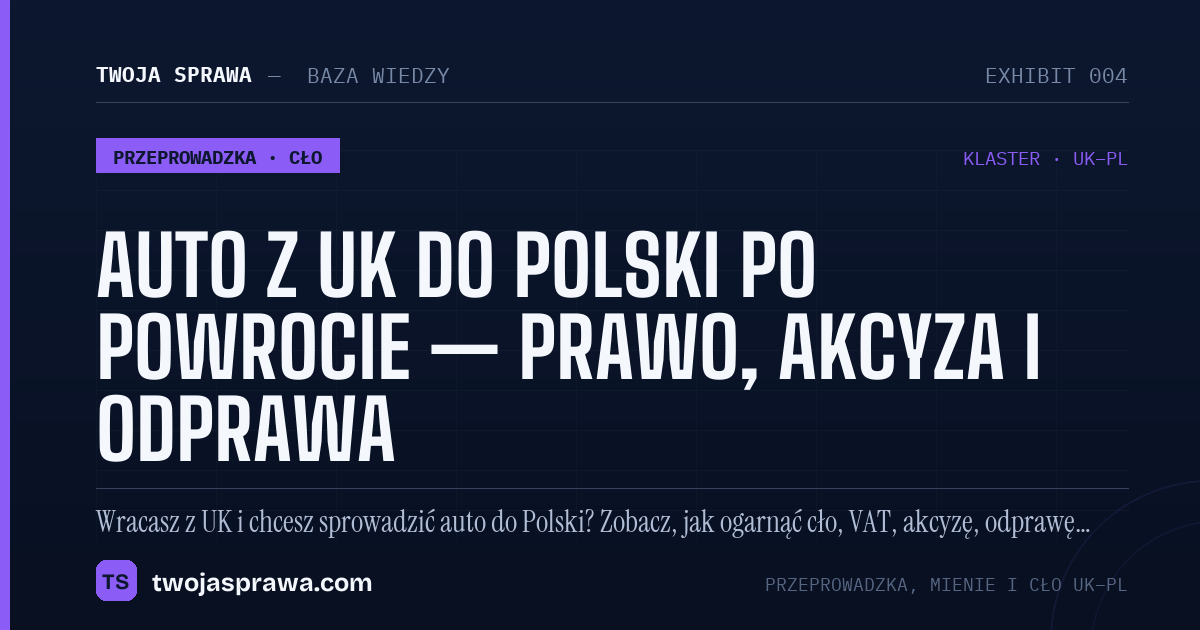 Auto z UK do Polski po powrocie — prawo, akcyza i odprawa — infografika | Twoja Sprawa