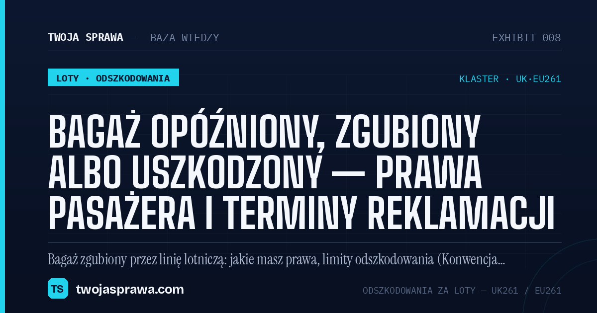 Bagaż opóźniony, zgubiony albo uszkodzony — prawa pasażera i terminy reklamacji — infografika | Twoja Sprawa