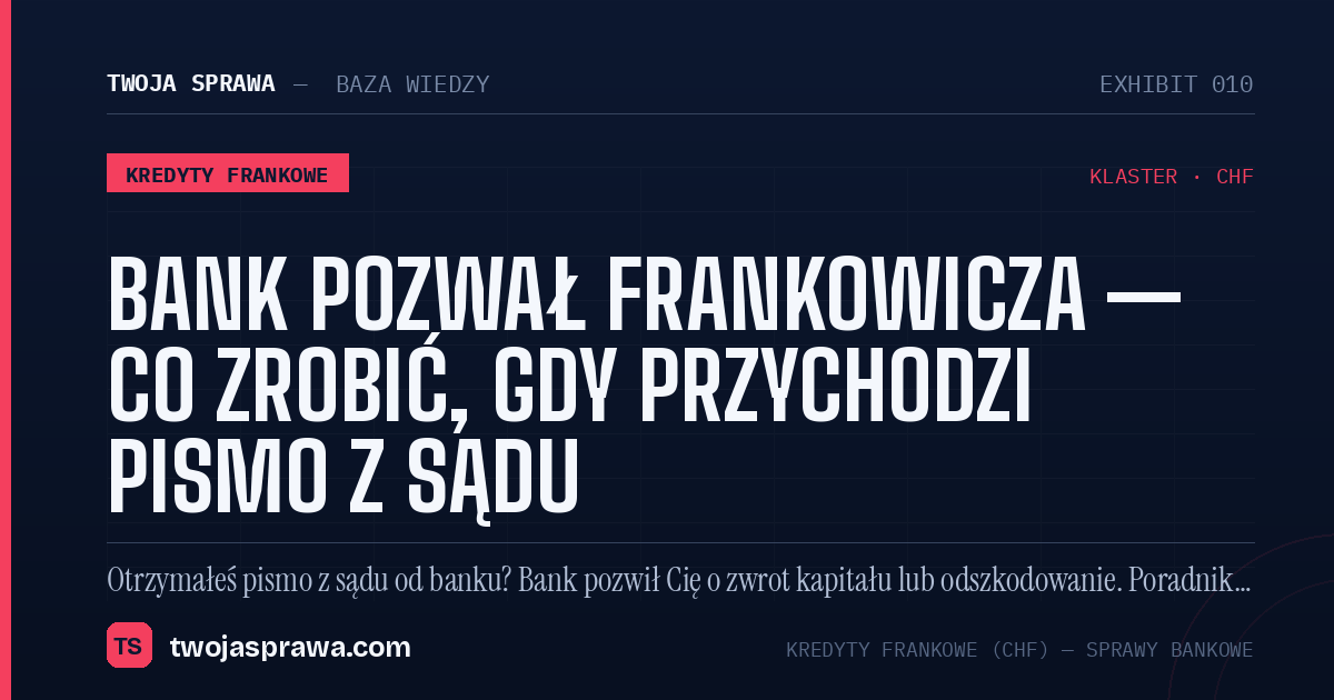 Bank pozwał frankowicza — co zrobić, gdy przychodzi pismo z sądu — infografika | Twoja Sprawa