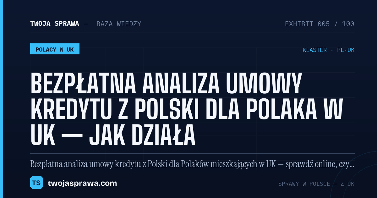 Bezpłatna analiza umowy kredytu z Polski dla Polaka w UK — jak działa — infografika | Twoja Sprawa