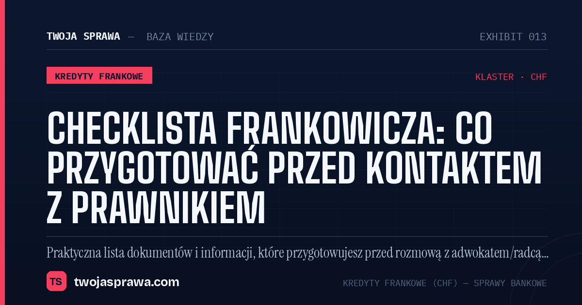 Checklista frankowicza: co przygotować przed kontaktem z prawnikiem — infografika | Twoja Sprawa
