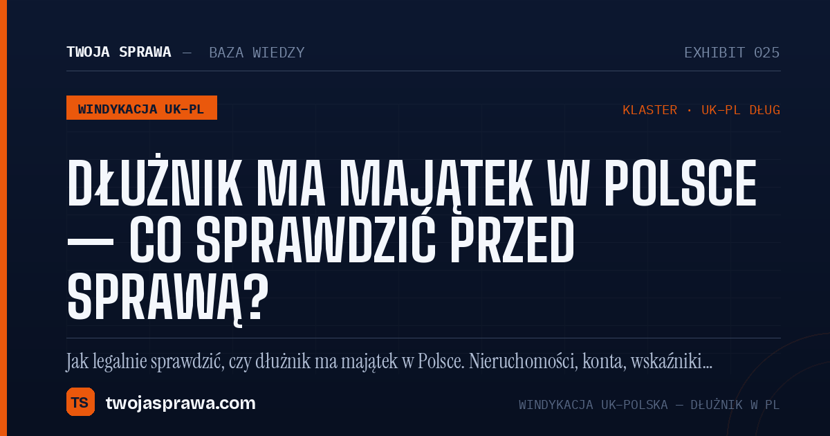 Dłużnik ma majątek w Polsce — co sprawdzić przed sprawą? — infografika | Twoja Sprawa