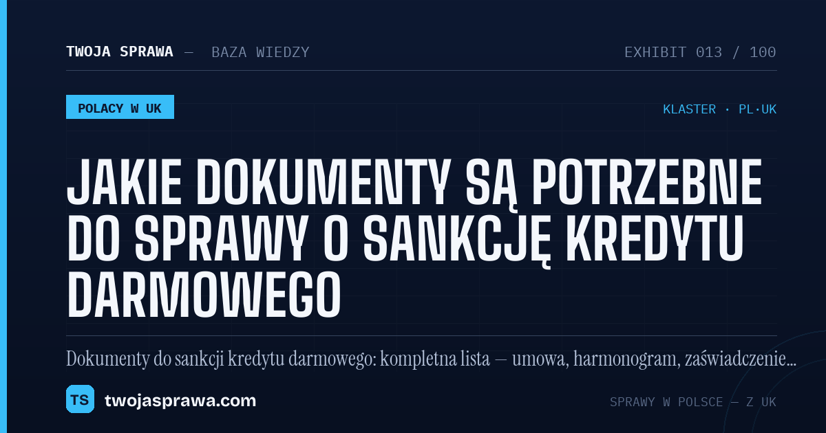 Jakie dokumenty są potrzebne do sprawy o sankcję kredytu darmowego — infografika | Twoja Sprawa