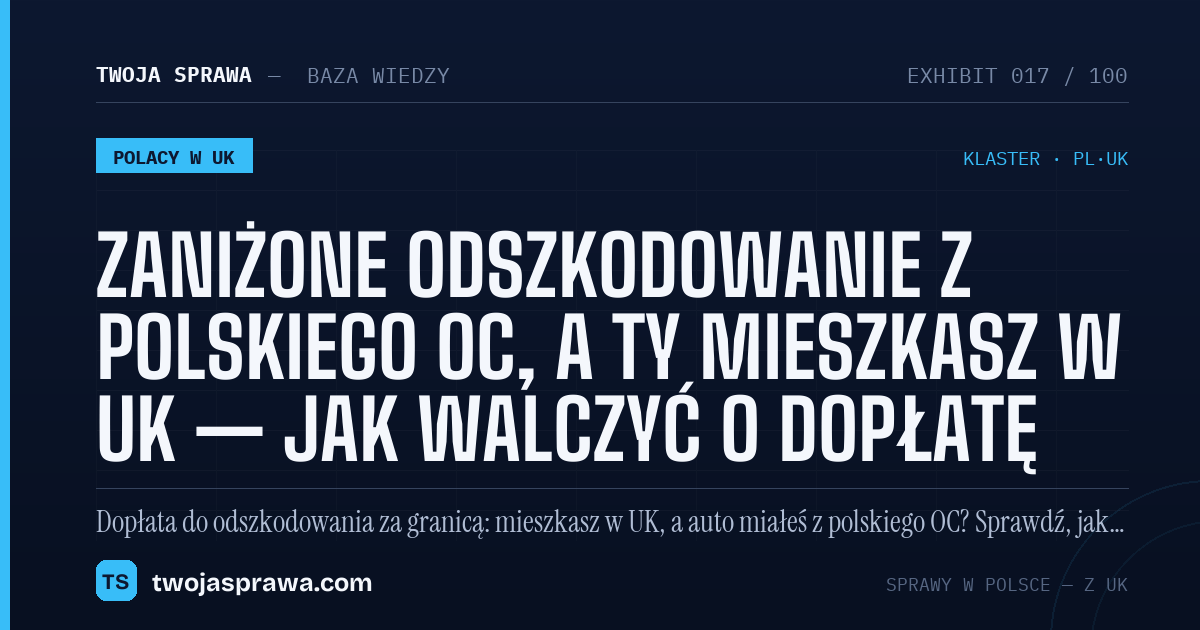 Zaniżone odszkodowanie z polskiego OC, a Ty mieszkasz w UK — jak walczyć o dopłatę — infografika | Twoja Sprawa
