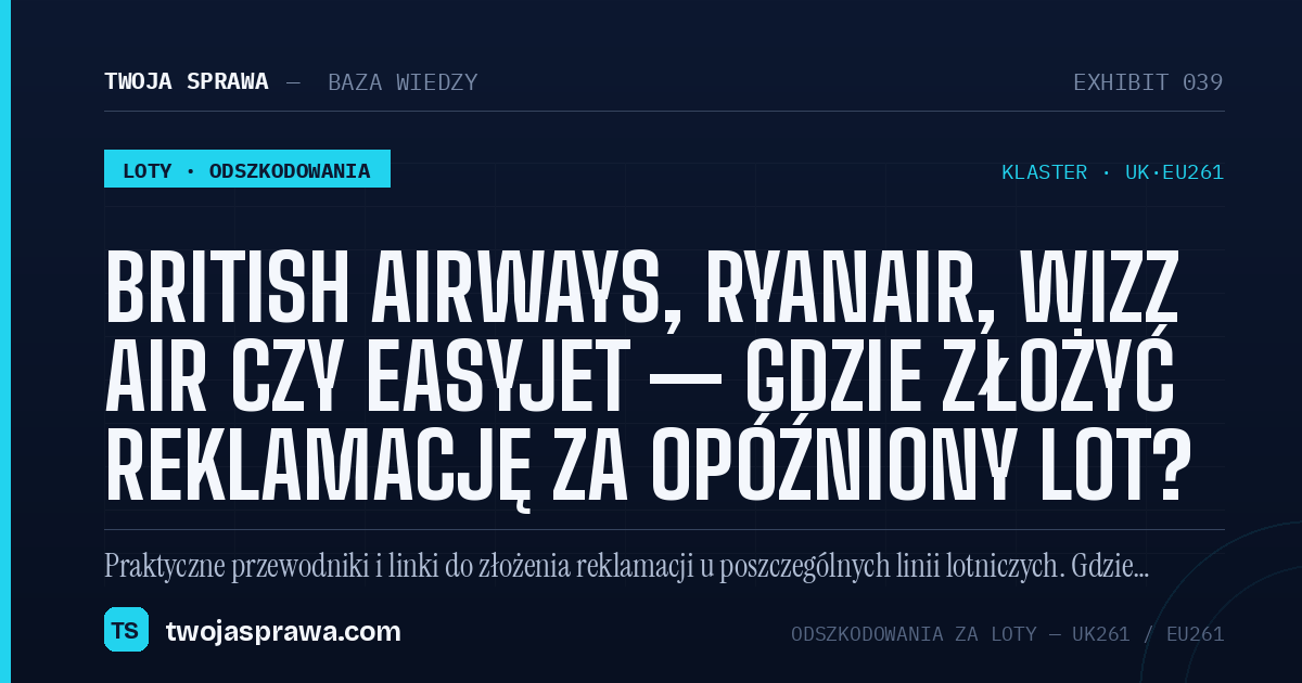 British Airways, Ryanair, Wizz Air czy easyJet — gdzie złożyć reklamację za opóźniony lot? — infografika | Twoja Sprawa