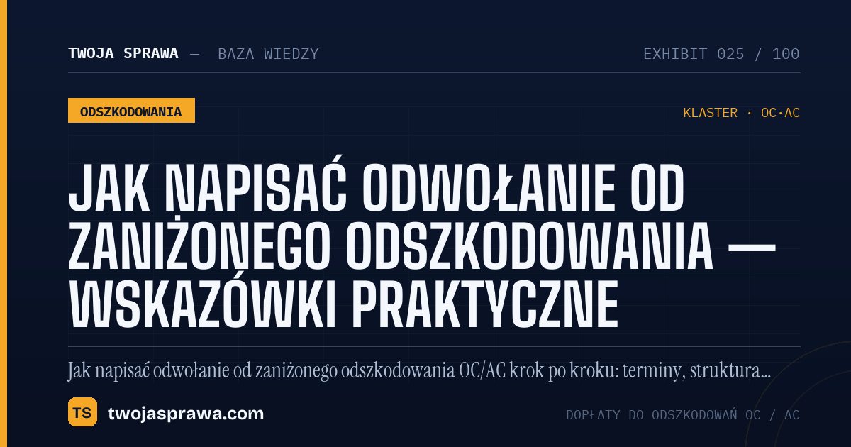 Jak napisać odwołanie od zaniżonego odszkodowania — wskazówki praktyczne — infografika | Twoja Sprawa