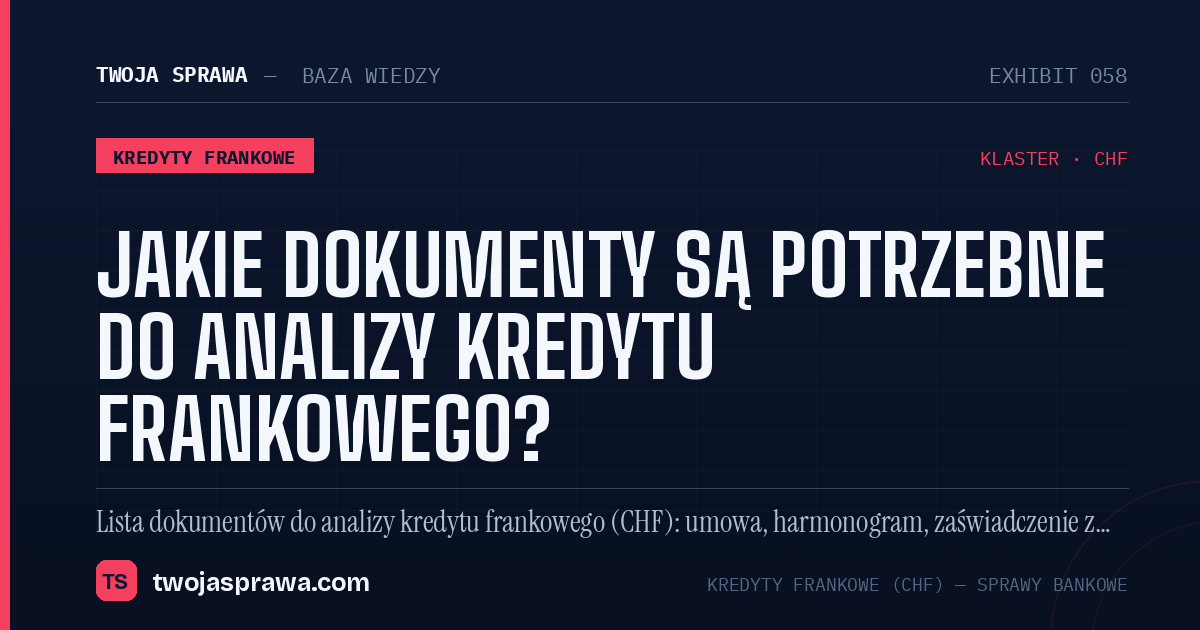 Jakie dokumenty są potrzebne do analizy kredytu frankowego? — infografika | Twoja Sprawa