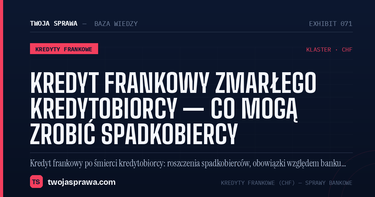 Kredyt frankowy zmarłego kredytobiorcy — co mogą zrobić spadkobiercy — infografika | Twoja Sprawa