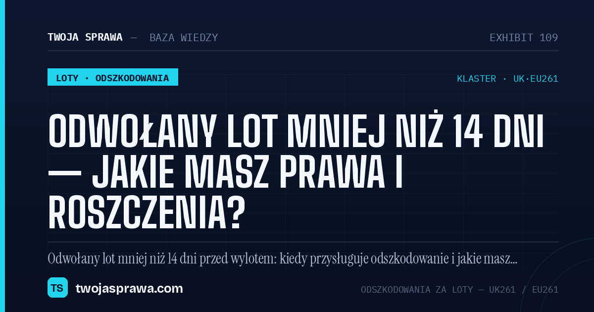 Odwołany lot mniej niż 14 dni — jakie masz prawa i roszczenia? — infografika | Twoja Sprawa