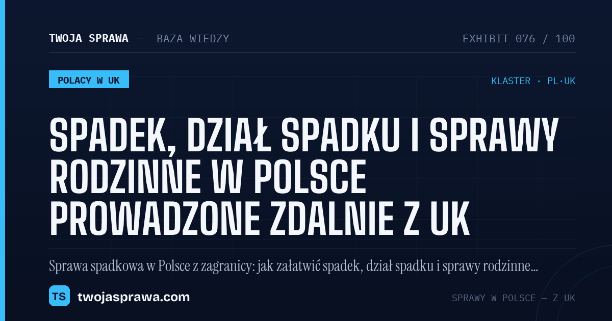 Spadek, dział spadku i sprawy rodzinne w Polsce prowadzone zdalnie z UK — infografika | Twoja Sprawa