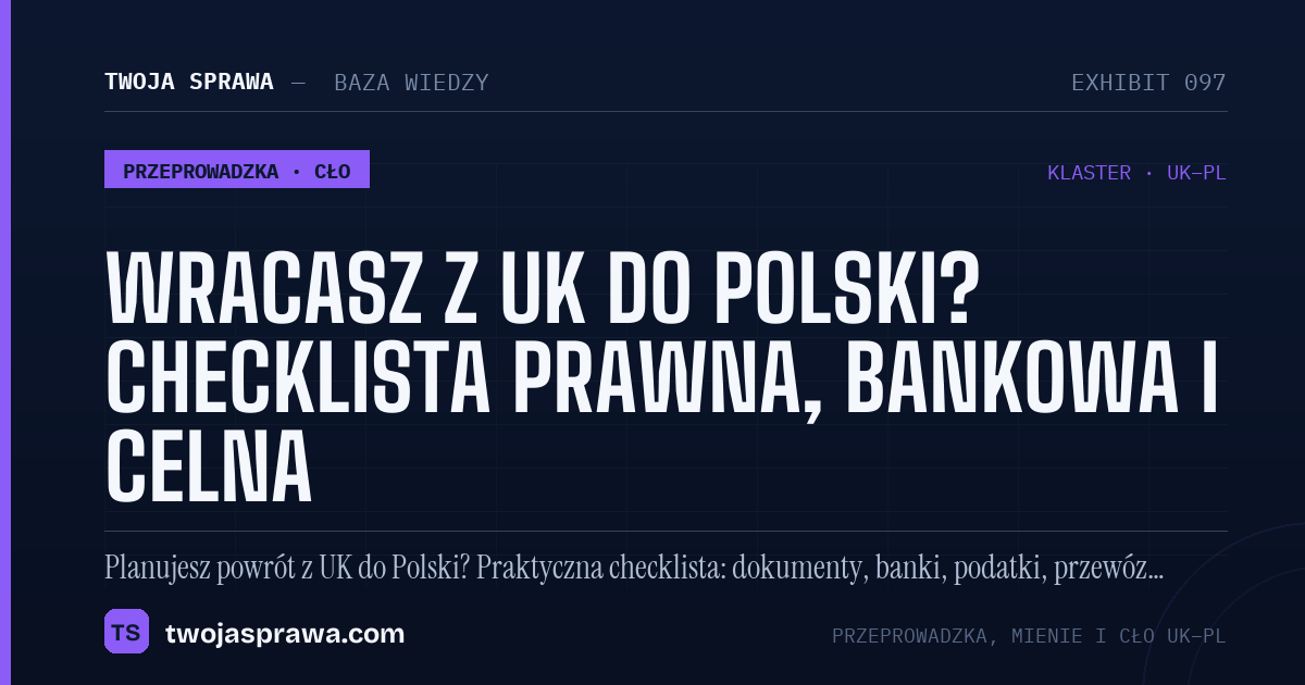 Wracasz z UK do Polski? Checklista prawna, bankowa i celna — infografika | Twoja Sprawa